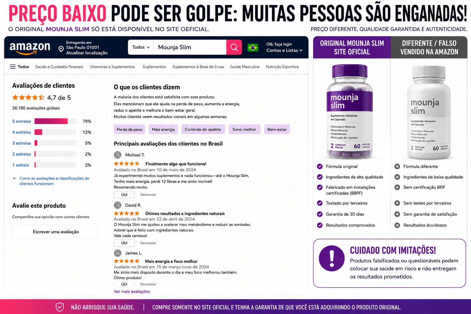 Aviso sobre comprar Mounja Slim em marketplaces